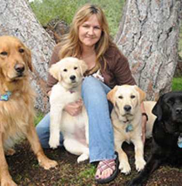 Jennifer Kachnic and her four dogs