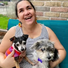 2 dogs with adopter 2 dogs with adopter