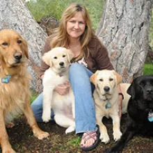 Jennifer Kachnic and her four dogs