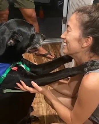 dog with paws on someone's shoulders